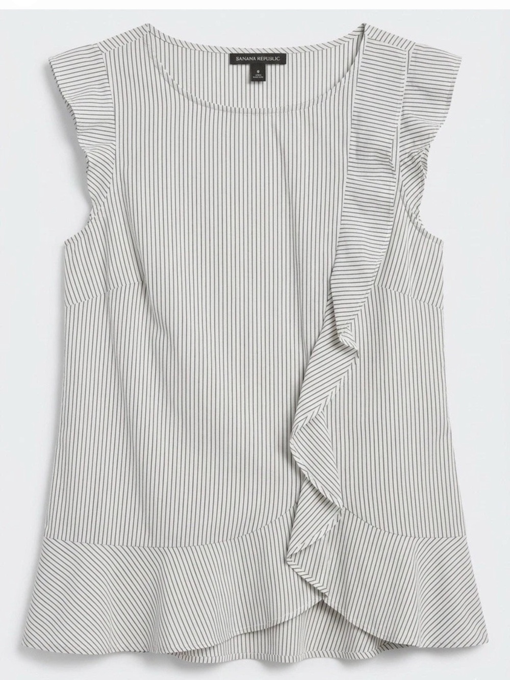 Banana Republic White Shell Top with Navy Pinstripes